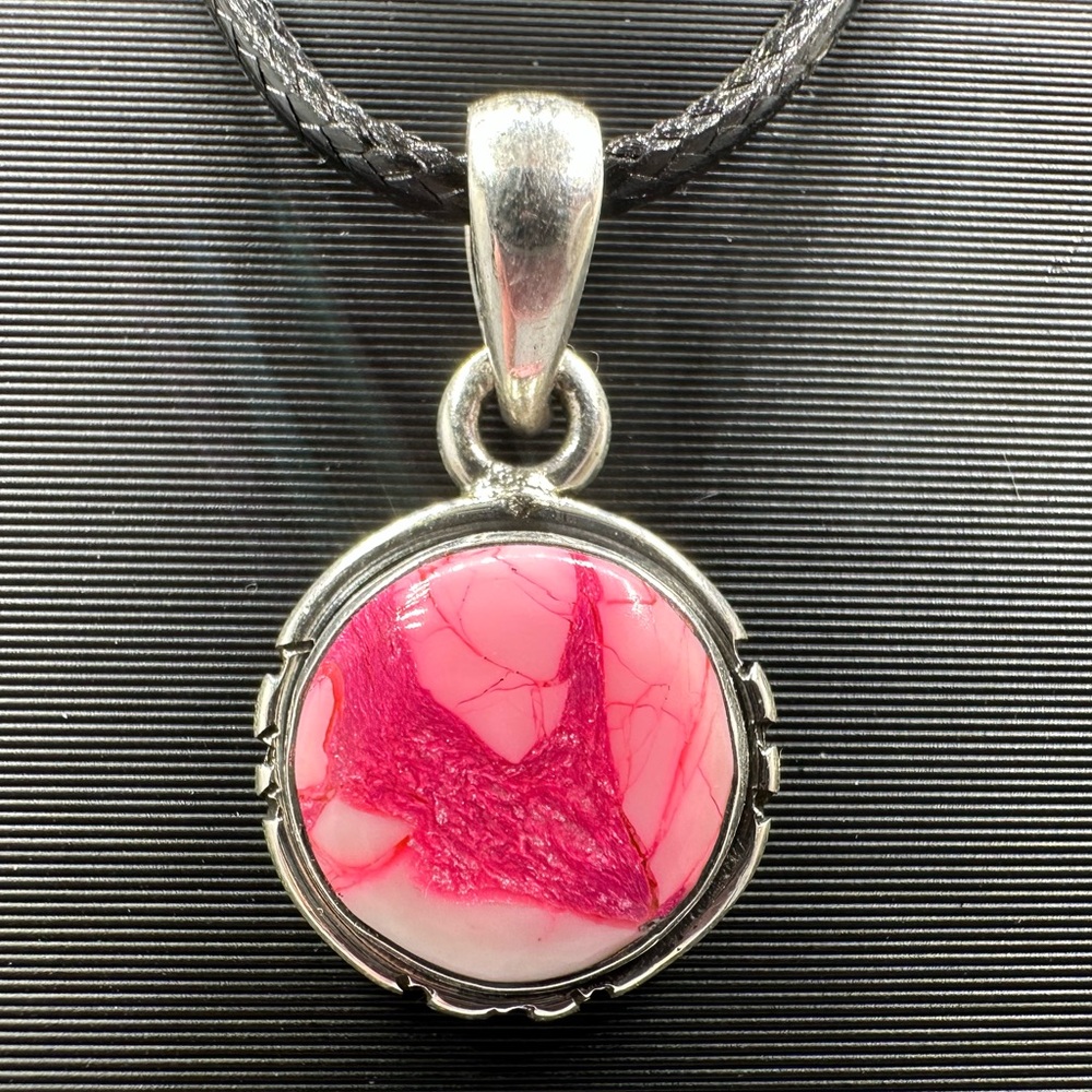 Candy Cane Dahlia Kingman Sterling Silver 925 Handmade Necklace Pendant Dainty